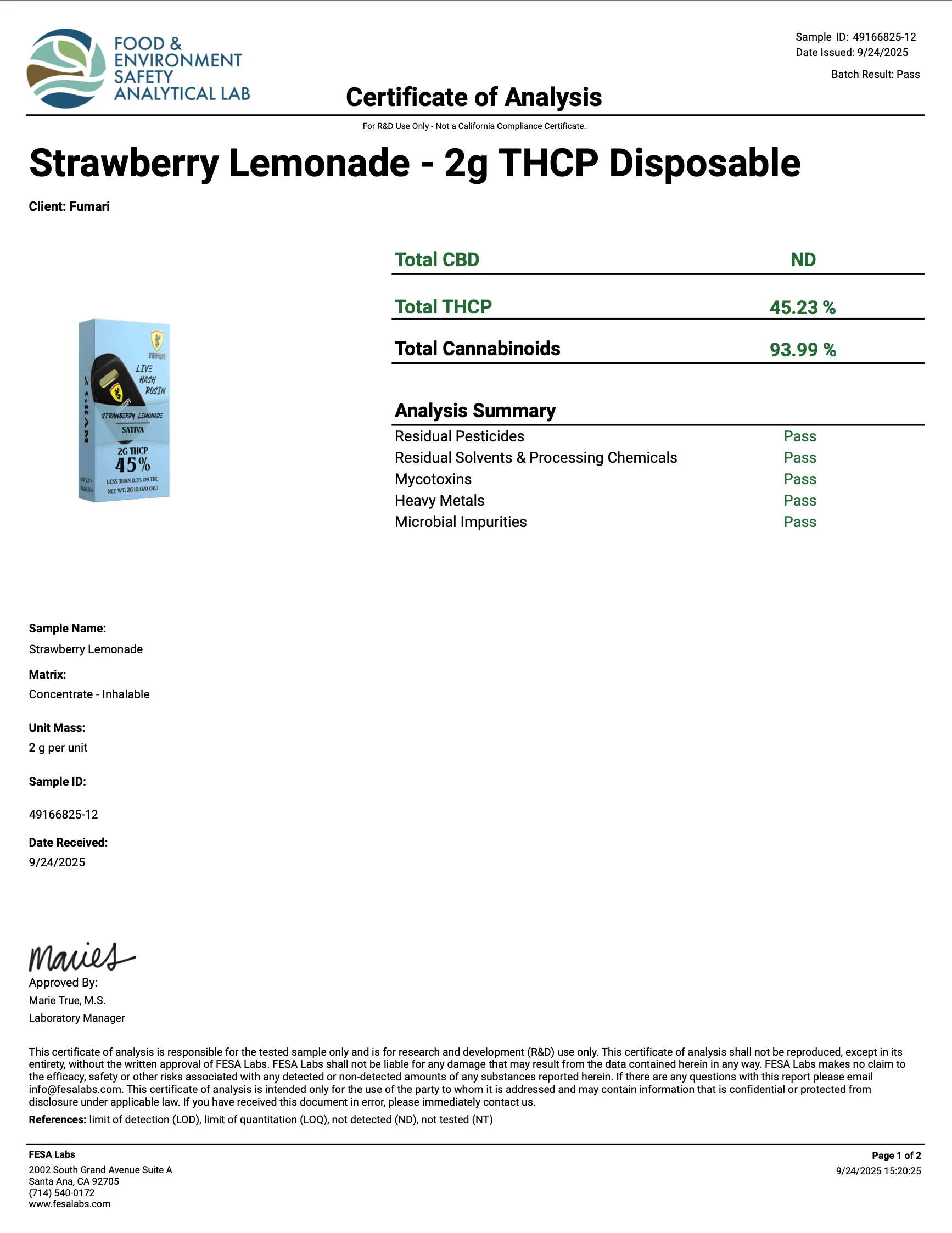 FUMARI: LIVE HASH ROSIN THCP DISPOSABLE - 2G - Image 4