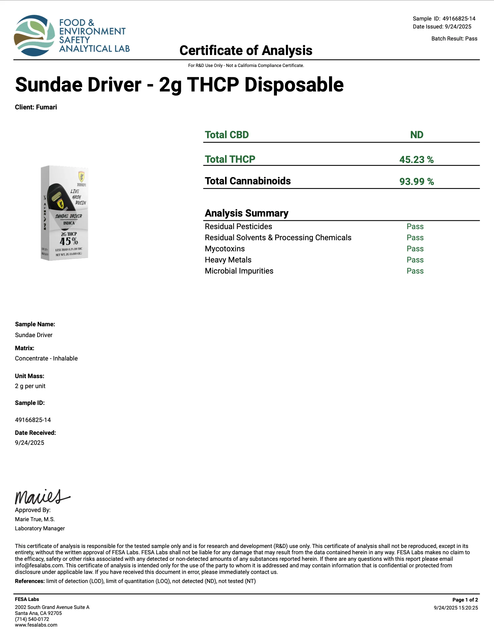 FUMARI: LIVE HASH ROSIN THCP DISPOSABLE - 2G - Image 5