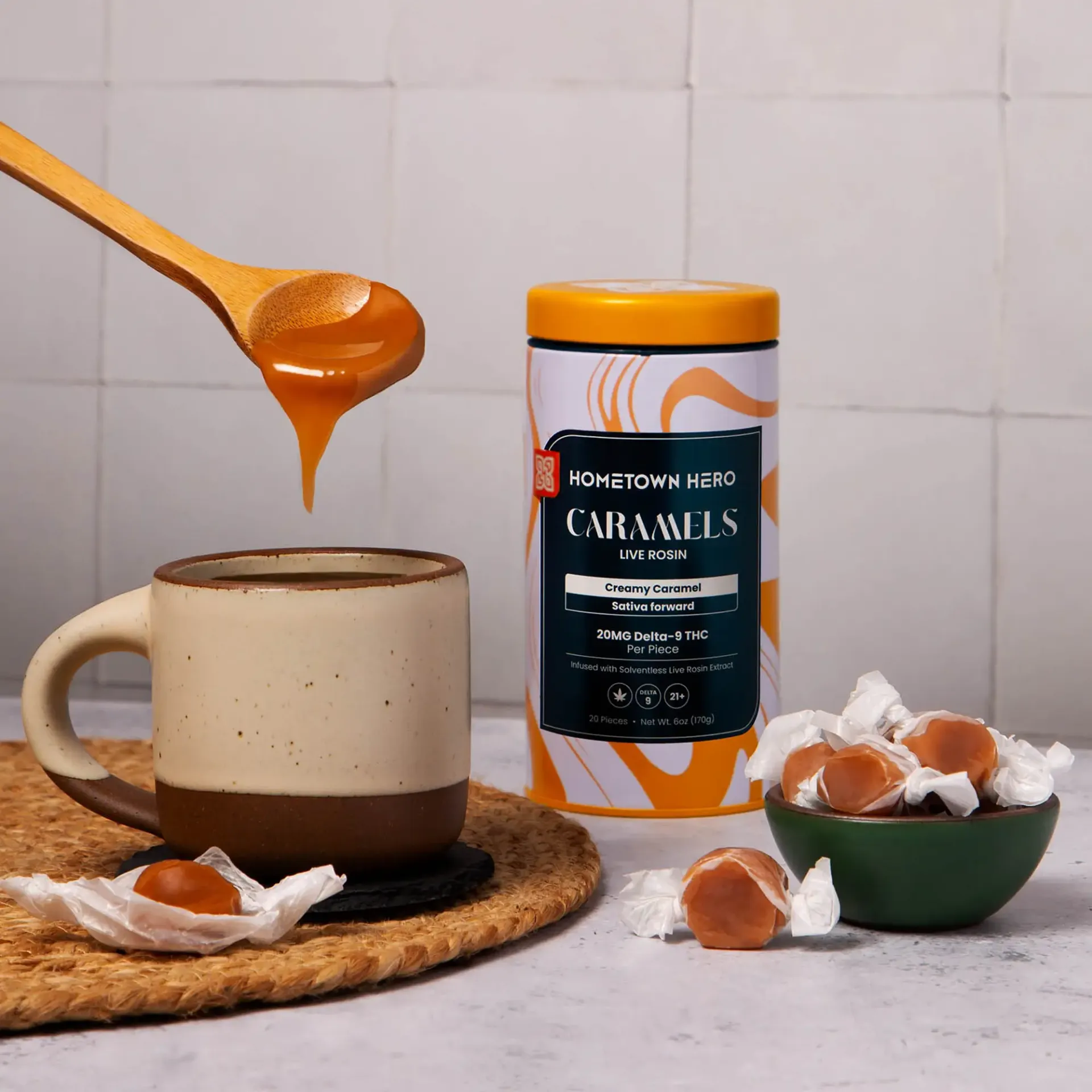HOMETOWN HERO: LIVE RESIN DELTA 9 THC CARAMELS (SATIVA) - 10CT - Image 3